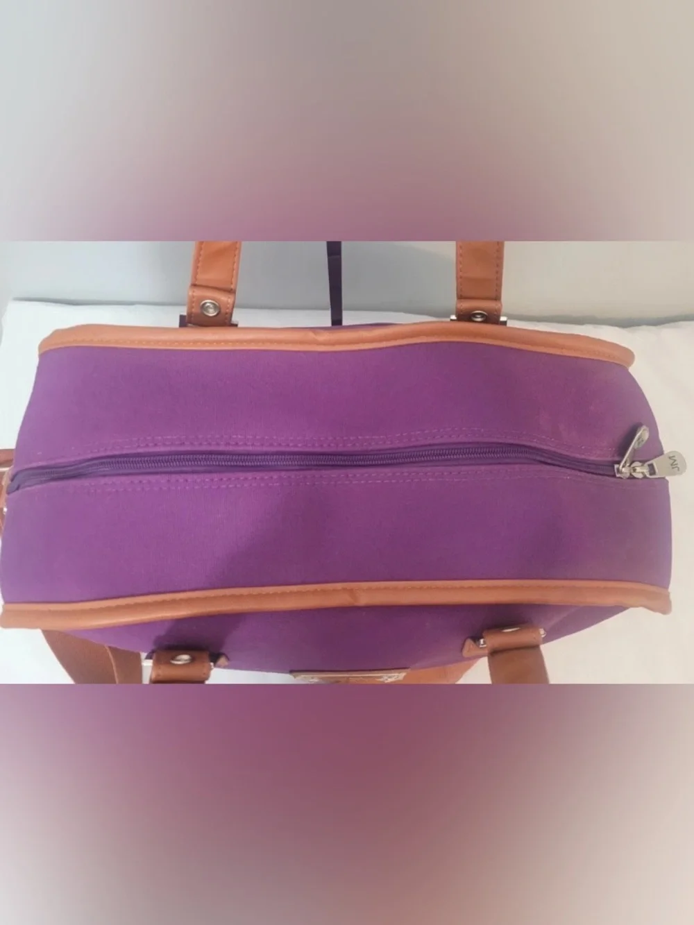 JM New York Purple Travel Weekender Bag with Brown Trim